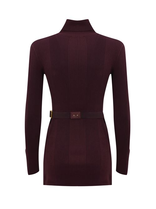 Dolcevita in maglia di viscosa e seta rouge noir con cintura e ricamo logo Elisabetta Franchi | MK11B46E2CG3